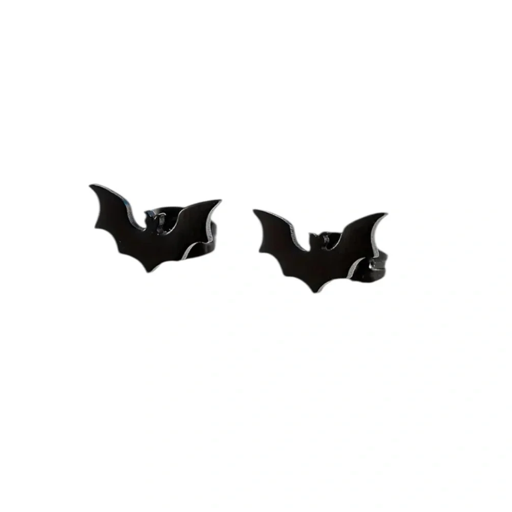 Black Stainless Steel Bat Stud Earrings - Picture 1 of 3